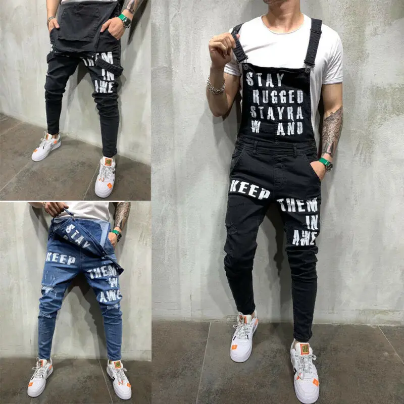 Модные мужские рваные джинсы комбинезоны Hi Street Distressed Denim bib Комбинезоны для мужчин брюки на подтяжках Размер S-XXL