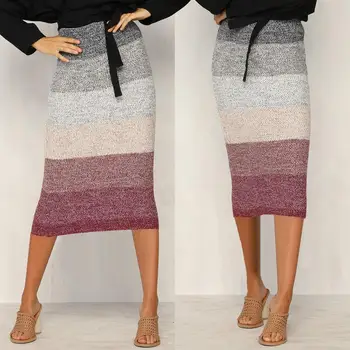 

Sexy Spring Autumn Fashion Women Elastic Waist Color Block Bodycon Midi Pencil Skirt