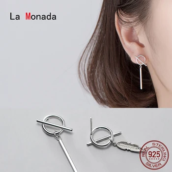 

La Monada Feather Asymmetry Drop Silver Earrings 925 Sterling Silver Fine Jewelry For Women Leaf Short Hanging Korean Earrings