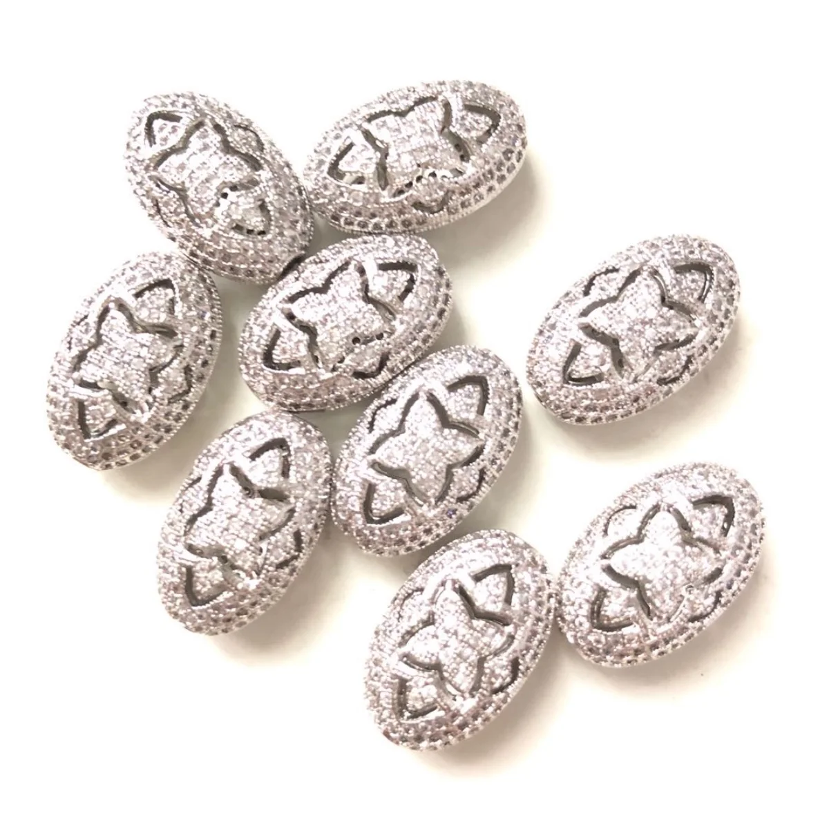 5pcs Zirconia Paved Hollow Olive Beads Spacers for Girl Jewelry Bracelet Creation Bling Gold-Plate Waist Accessory DIY Wholesale