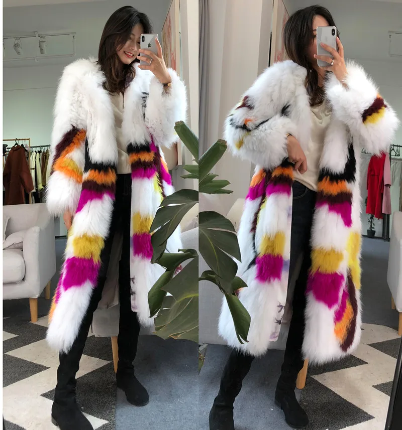 women fur coat with hood real fox fur knitted jacket long (2)