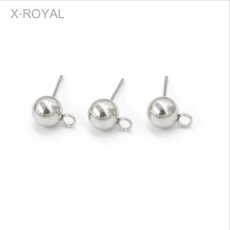 

X-ROYAL 20Pcs/lot 4mm 6mm Stainless Steel Ball Pins With Single Hole Charms Stud Earring Needles DIY Jewelry Making Findings