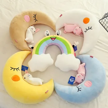 

65CM New Moon Rabbit Fairy Pillow Cute Moon Plush Toy Rainbow U-shaped Neck Pillow Bed Pillow Creative Gift Stuffed Toys