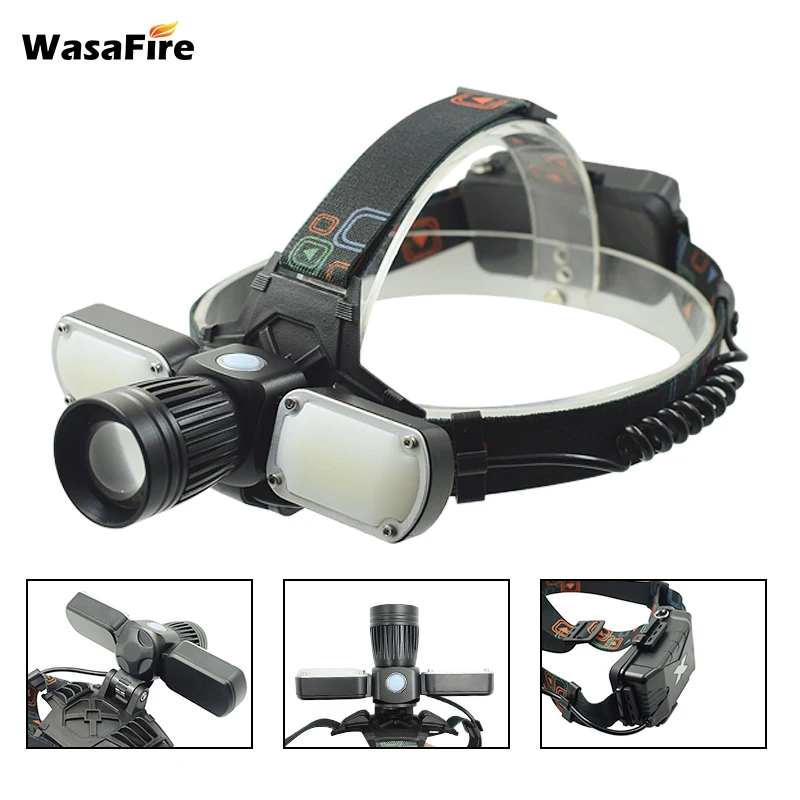 Zoomable Telescopic COB Frontal Headlight Portable Rechargeable 4 Modes Forehead Headlamp Powerful Waterproof Hunting Lantern