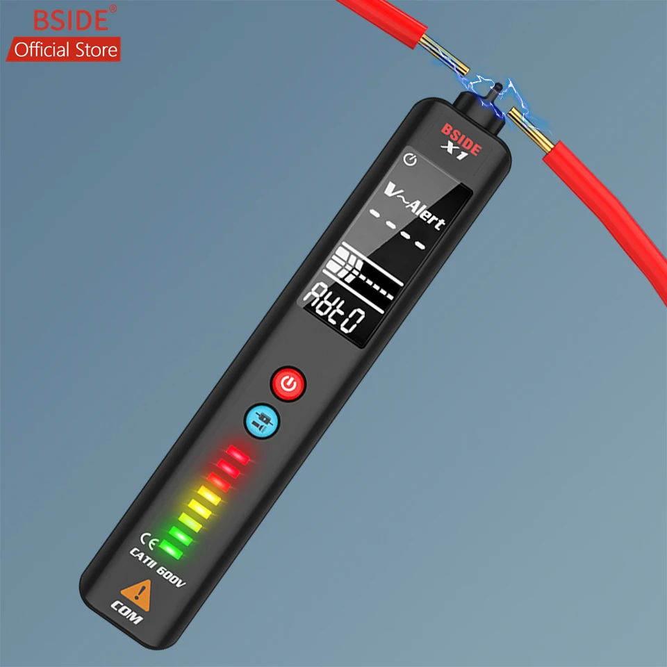 BSIDE X1 EBTN Tester di tensione rilevatore di Volt LCD a 3 linee di grandi dimensioni senza contatto Dual Range sensore di tensione ca penna controllo del filo in tensione + custodia