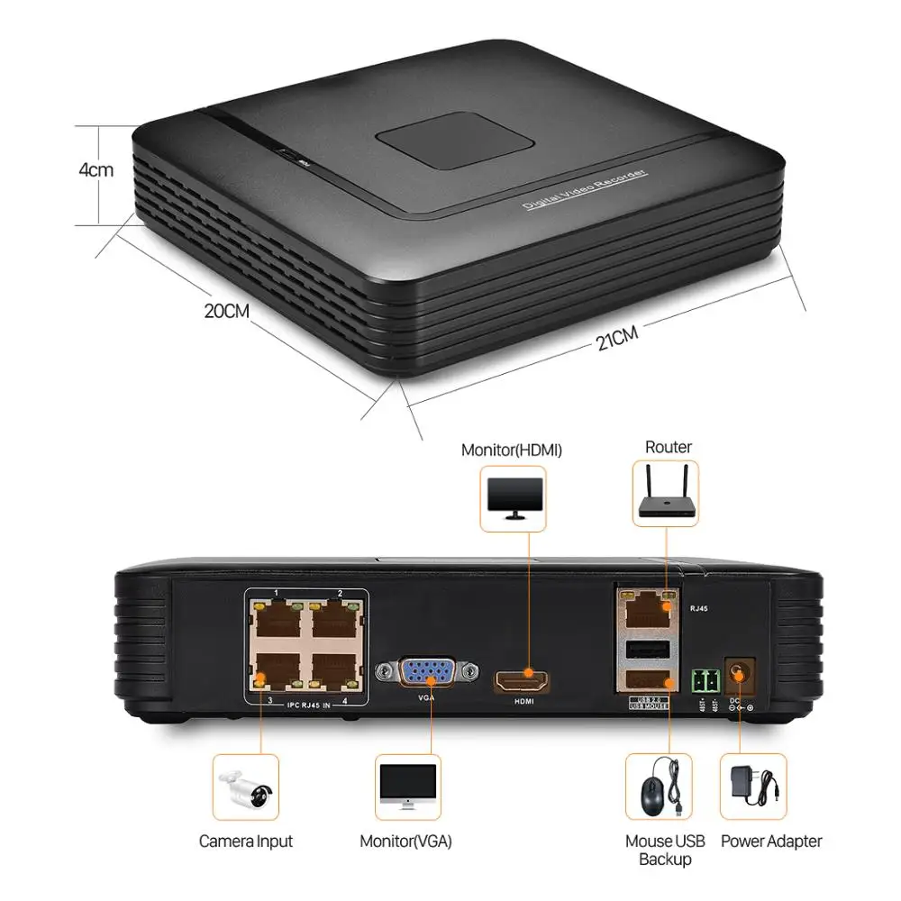 BESDER 4CH PoE NVR H.265 5MP активный 48В видеорегистратор ONVIF 4 канала безопасности