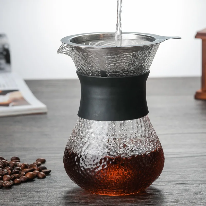 Чайник для кофе ручной работы из молотого стекла с фильтром из нержавеющей стали, кофейник для капельного пивоварения