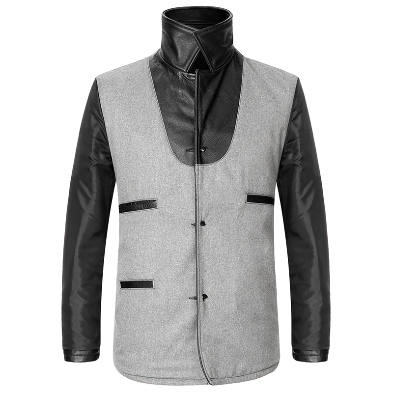 Мужская куртка из натуральной кожи Amekgji, высококачественное пальто из натуральной яловой кожи, однобортный пиджак с воротником, официальная Черная куртка
