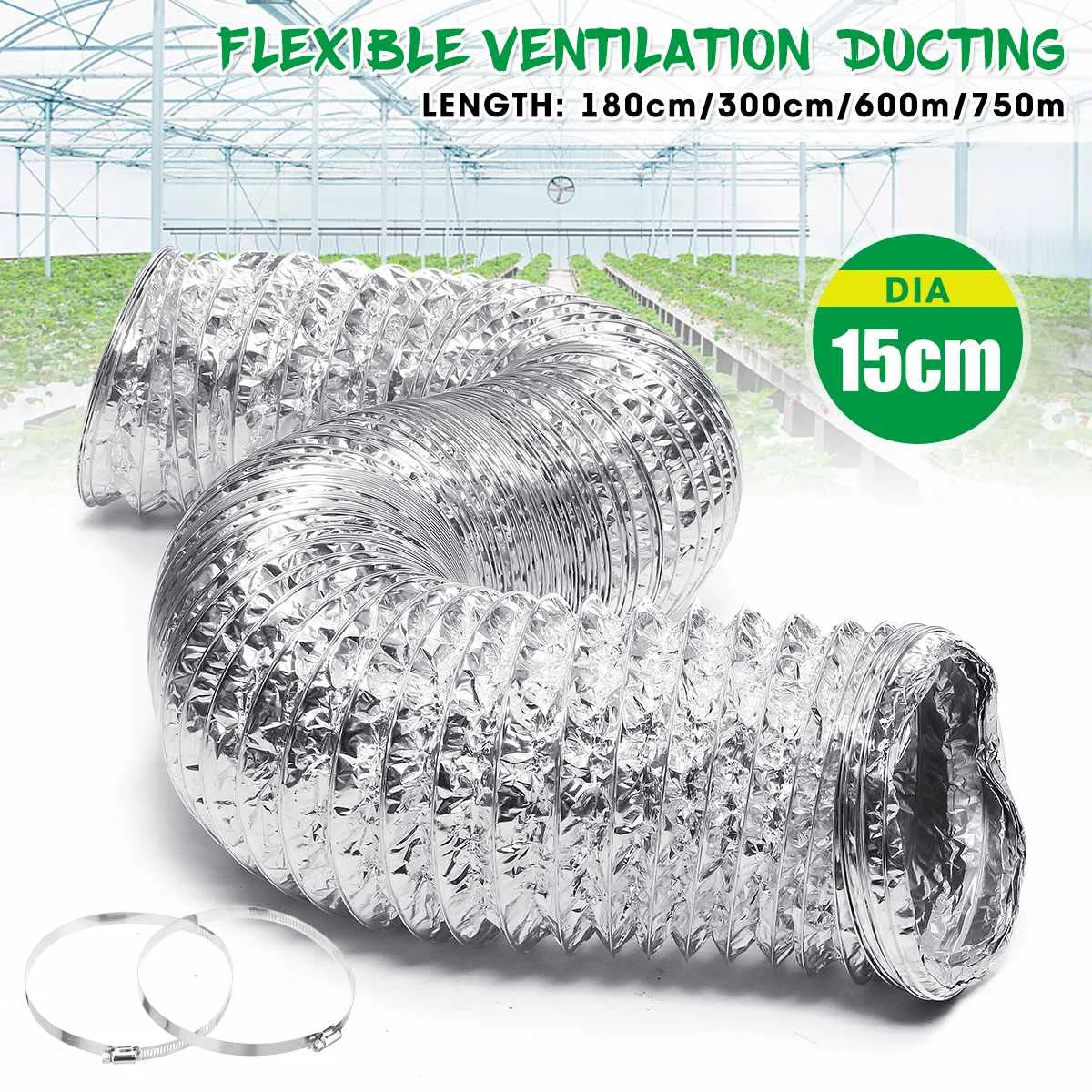 Obtenga esto Tubo adaptador de manguera de ventilación seca para cocina con abrazaderas, lámina de aluminio Flexible de 150mm, 6 ", 1,8 m/3m/6m/7,5 m bWwnMq9Y5dk