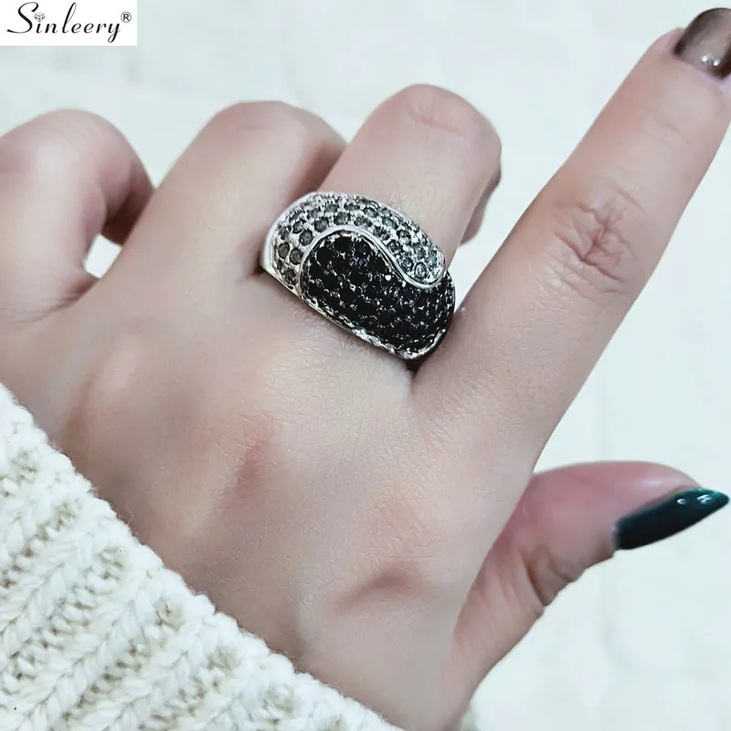 

SINLEERY Vintage Simple Mature Women Rings Silver Color Black Gray Tiny Crystal Inlay Engagement Rings Fashion Jewelry JZ162 SSH