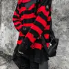 Black Red Striped Sweaters Washed Destroyed Ripped Sweater Men Hole Knit Jumpers Men Women Oversized Sweater Harajuku 6