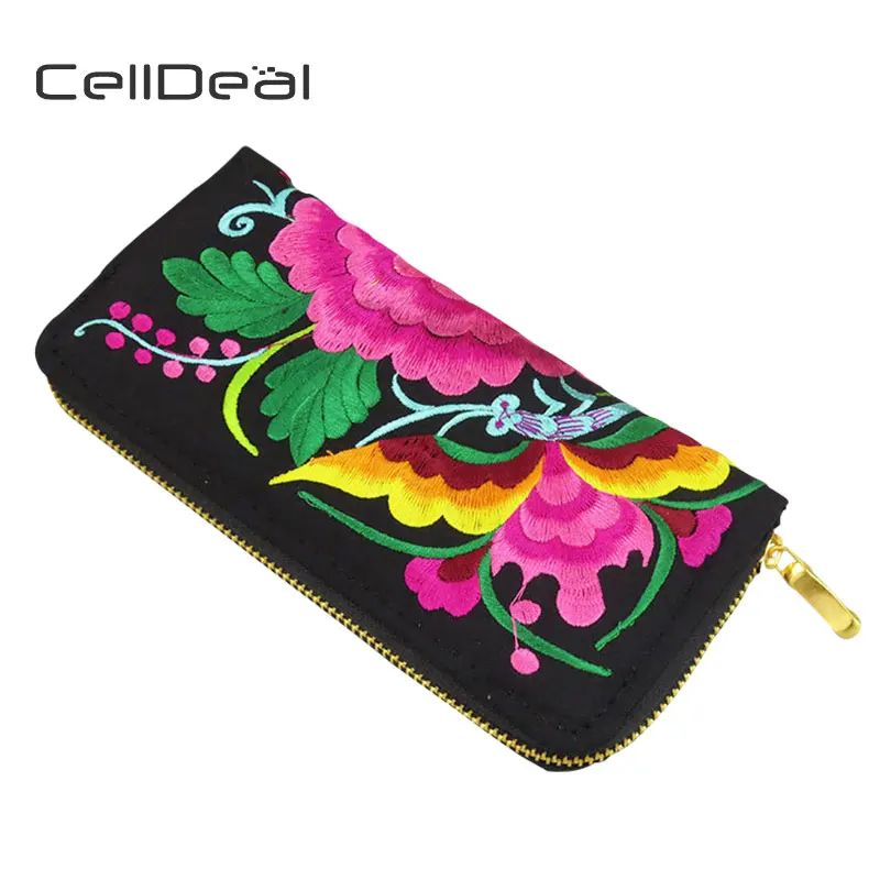CellDeal Модный женский длинный кошелек этнический вышитый клатч сумка с цветочным