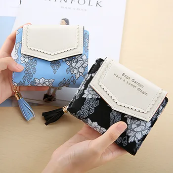 

2020 Printed Tassel Wallet Women Cute Wallet Leather Tassel Women Wallets Zipper Portefeuille Female Clutch Short Coin Purse