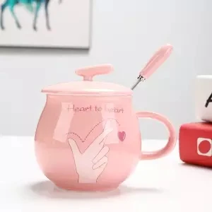 Керамическая чашка кружка с крышкой Ложка креативная пара чашка для завтрака чашка для молока на заказ кофейная чашка большая керамическая кружка кофейная кружка для путешествий - Цвет: 350ML set