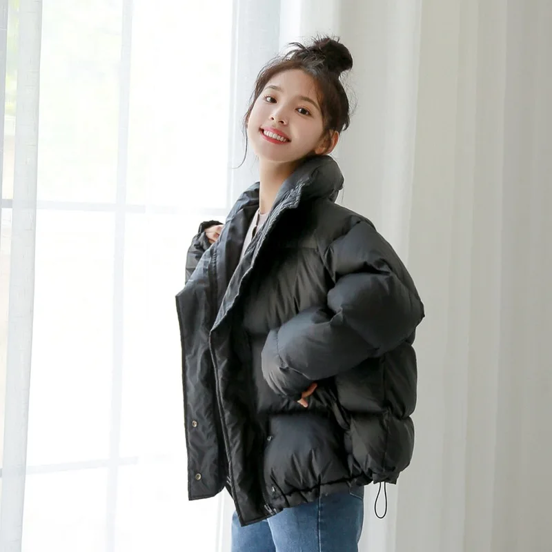 

2019 Winter New Style Korean-style Drawstring Short down Coat Fold-down Collar plus Thick Cotton Cotton-padded Clothes Cotton Co