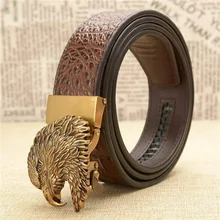 

Creative Eagle Head Waistband for Male Alloy Automatic Buckle Westren Carved Pattern Men Belt Casual Glod Sliver Male Girdle