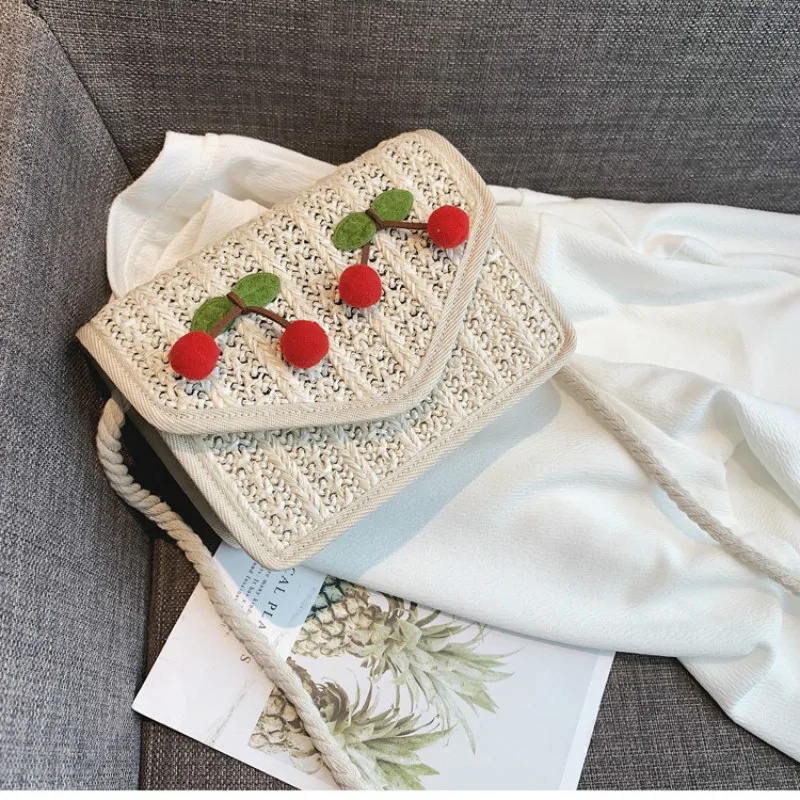 

Women Summer Rattan Bag Wild Messenger Bag Fashion Shoulder Small Square Handmade Woven Beach New bolso mujer Straw Bag Handbags
