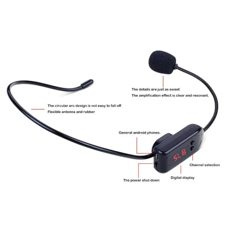 

Portable Radio FM Wireless Headset Microphone Handsfree Megaphone Mic for Teaching Tour Guide Sales Promotion Lectures Meetings