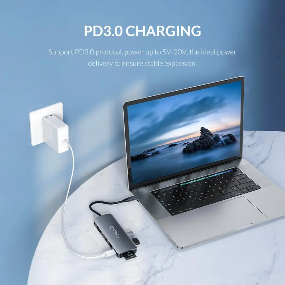 ORICO USB C концентратор для нескольких USB3.0 HDMI 100 Вт PD RJ45 кардридер 3,5 мм аудио адаптер док-станция для MacBook Pro type C 3,1 сплиттер