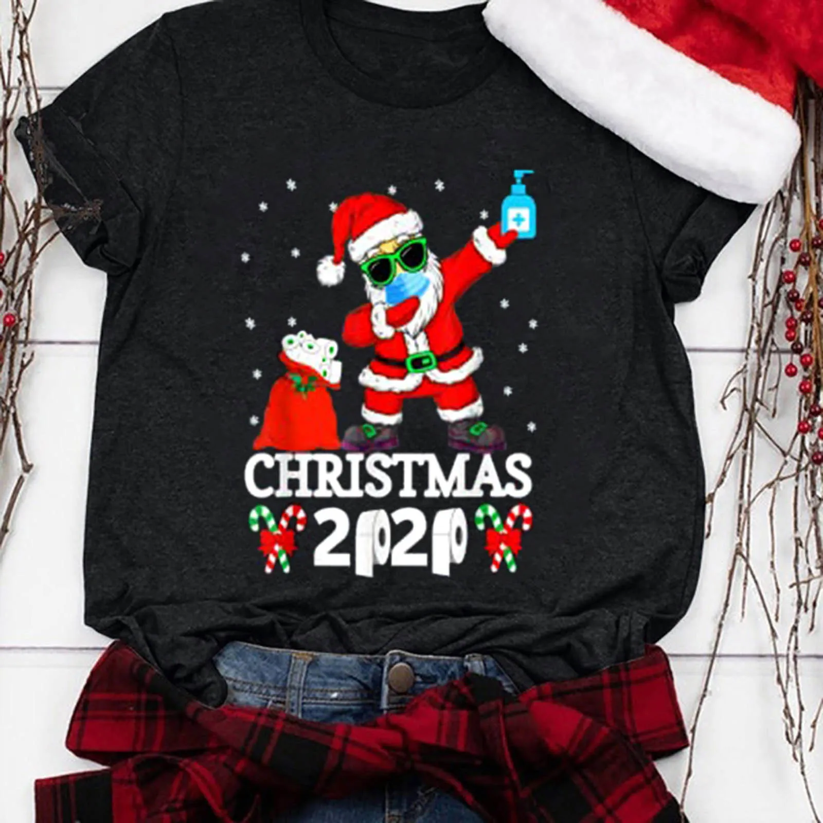 

Womail Plus Size Christmas Clothes Women Short Sleeve Casual T-shirt Santa Snowflake Funny Print Oversize #