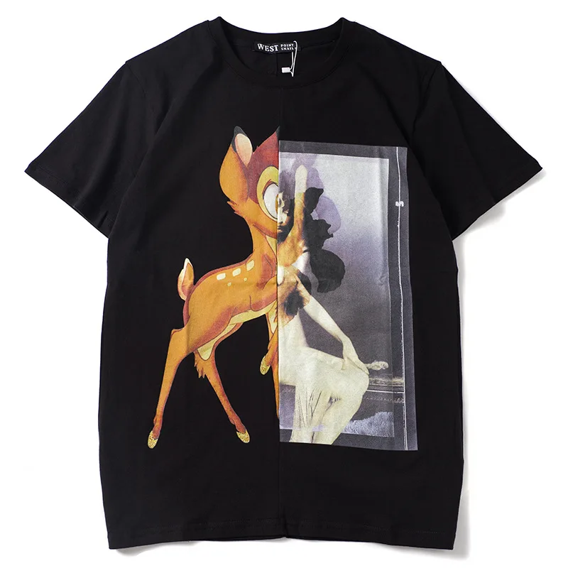 

New Summer Top Deer Printed Short Sleeve T Shirt Female Loose Style Streetwear O Neck Tshirts Cotton Women Clothes 2019 B131