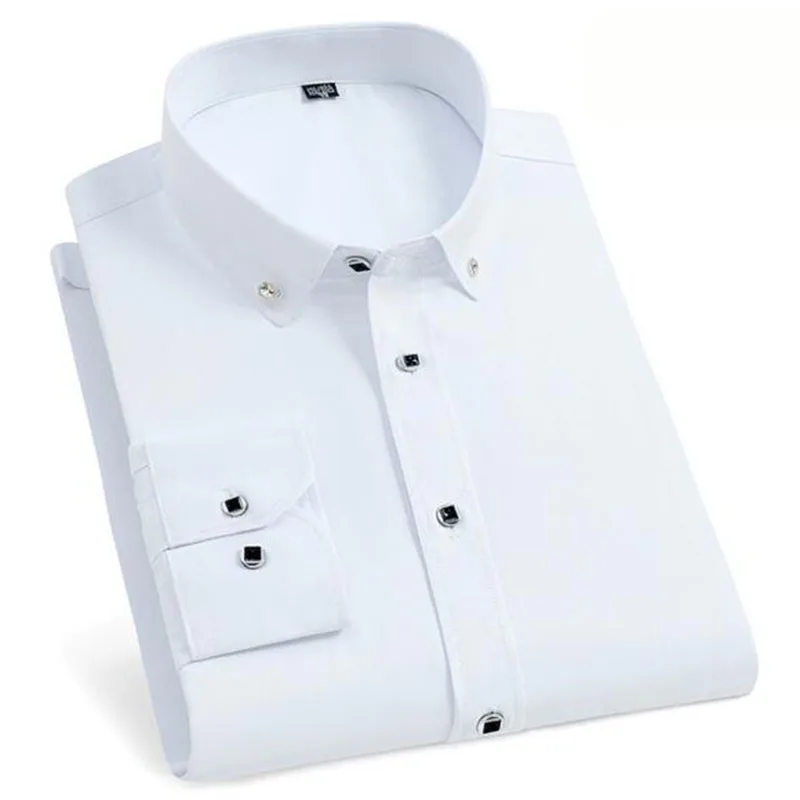 Мужские однотонные рубашки с длинными рукавами ярких цветов Camisa, парадные деловые рубашки высокого качества из чистого хлопка - Цвет: white