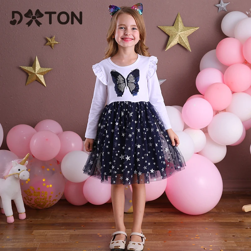 Новые платья для девочек DXTON 2020 зимнее платье детей Повседневное с длинным