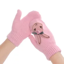Детские зимние перчатки из кролика с героями мультфильмов, детские модные толстые теплые перчатки для девочек, милые шерстяные варежки из кроличьей шерсти