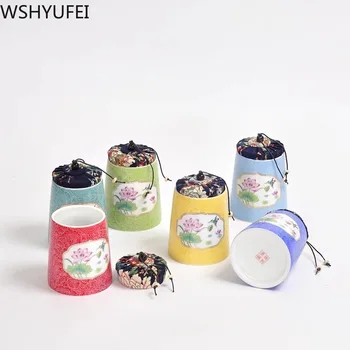 

WSHYUFEI Jingdezhen Ceramic Tea Caddy Hand painted pastel tea jar Portable Green Tea Sealed Cans Candy storage tank Spice Jar