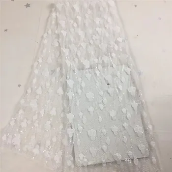 

2020 New Design African Lace Fabric High Quality French Nigerian sequins Embroidered Tulle Lace Fabric With Sequins white