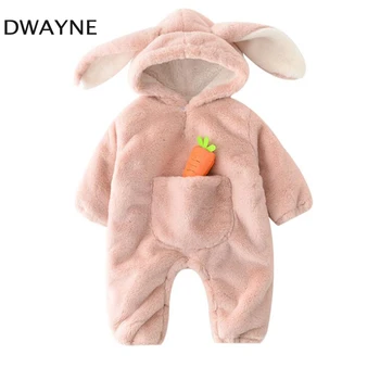 

2019 winter newborn baby jumpsuit baby Romper Infant girl clothes hooded long sleeve thick warm rabbit ears baby girl jumpsuit