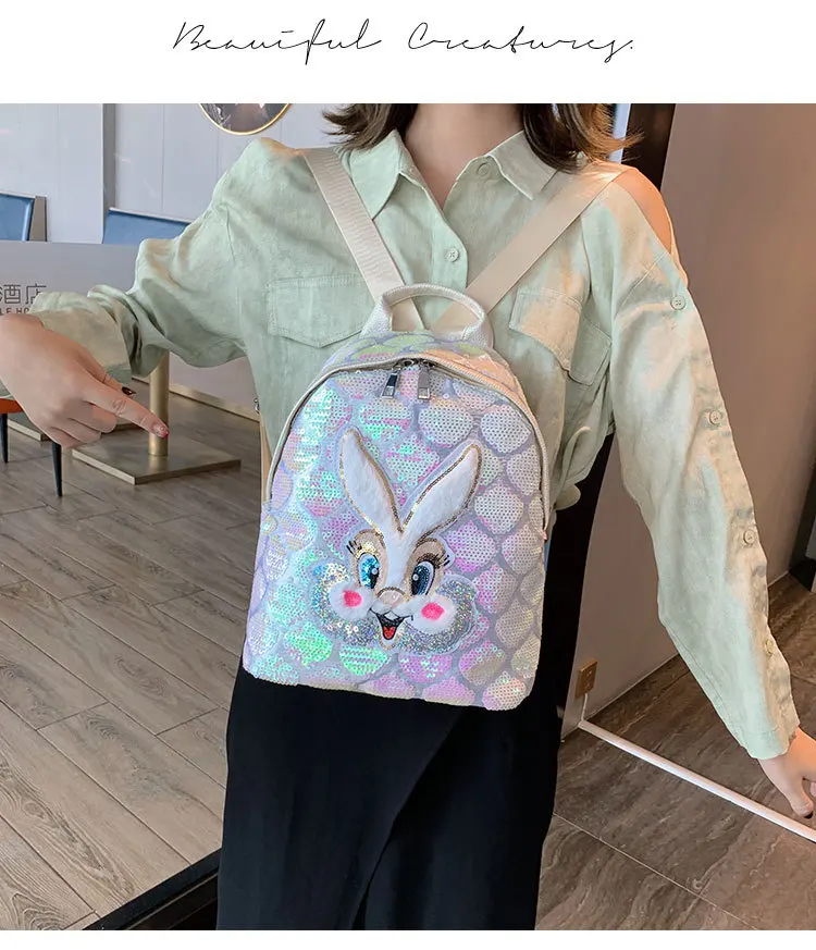 Новые разноцветные блестки с рыбками Единорог кролик Наплечная Сумка с мультяшным милым дамским детским мешком рюкзак