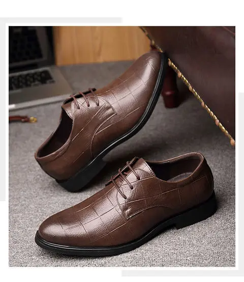 Wedding Dress Shoes Men Leather Casual Breathable Oxford with Heel Business Social Shoe Male Chaussure Homme_vogvips.com