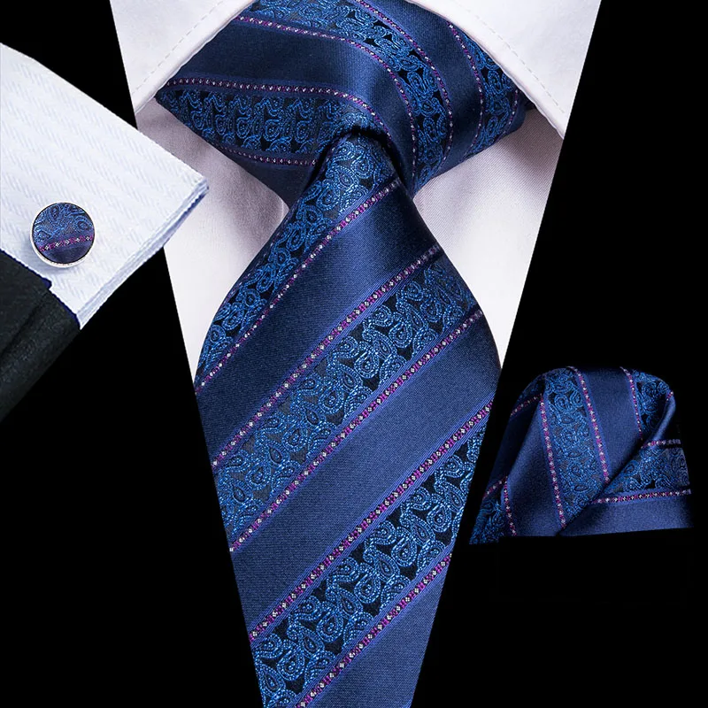 SN-3135 C-3048 Hi-Tie Роскошный Шелковый мужской Галстук Пейсли синий галстук носовой платок запонки набор 8,5 см Мужские Классические Вечерние и свадебные галстуки 150 см - Цвет: SN-3135