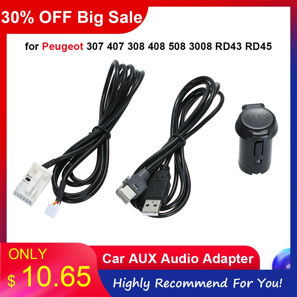 Comprar Adaptador de Audio auxiliar para coche Panel de interruptor USB adaptador de Cable de repuesto para Peugeot 307 407 308 408 508 3008 RD43 RD45