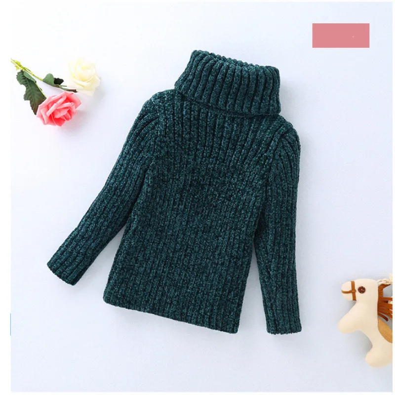 Funfeliz; Детские теплые свитера с высоким воротником для девочек; коллекция года; сезон осень-зима; вязаный свитер детский пуловер Кардиган; От 3 до 11 лет - Цвет: green