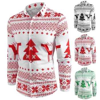 

Men's Autumn Shirt 2019 Fashion Casual Chirstmas Printed Long-sleeved Shirt For Male Top Shirt
