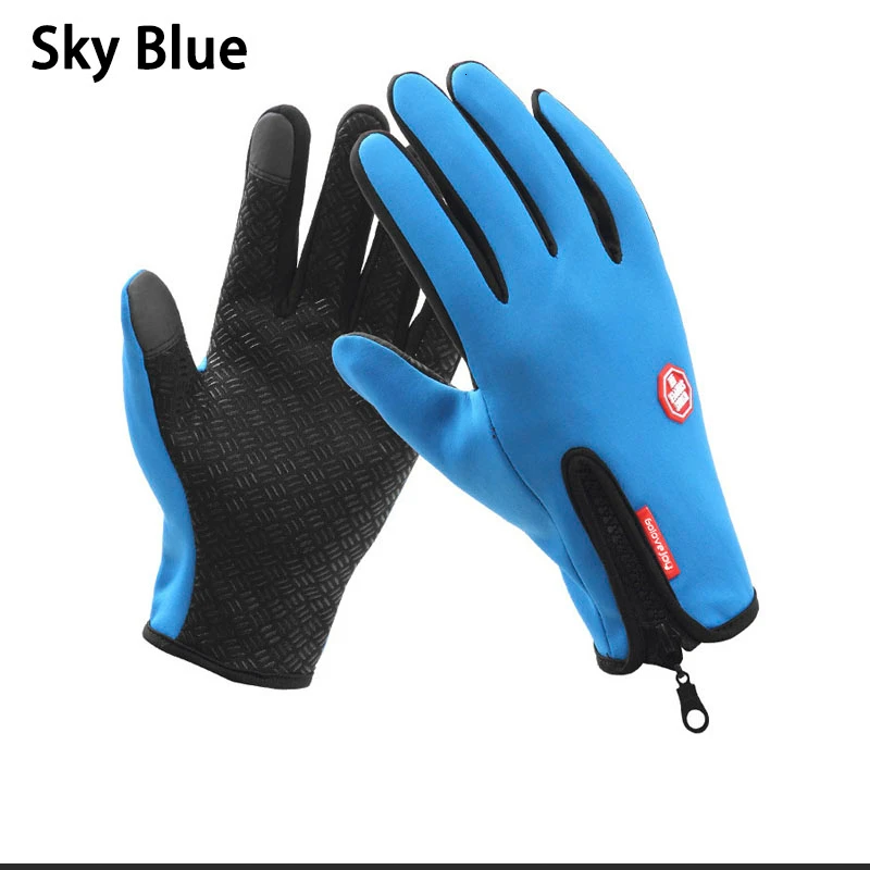 Мужские/женские зимние теплые велосипедные перчатки с сенсорным экраном на весь палец, перчатки для велоспорта, лыжного спорта, кемпинга, пешего туризма, мотоцикла, спортивные перчатки - Цвет: Sky Blue