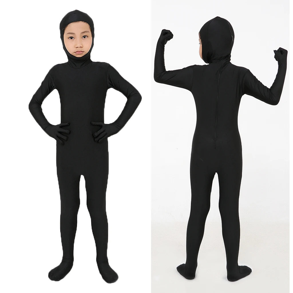 Kids Cosplay Jumpsuit Invisible Costume Spandex Skin Tight Unitard Halloween Party Dancing Bodysuit S-L