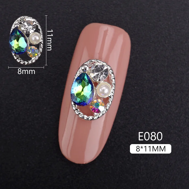 E80 10 шт., полые овальные Стразы, жемчужные амулеты, красивые блестящие ногти, амулеты, ювелирные аксессуары, металлические украшения для 3D дизайна ногтей - Цвет: E80