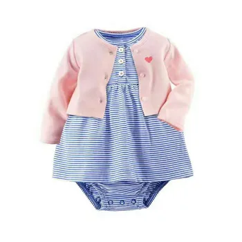 

PatPat 2020 New Spring and Summer Autumn 2 pieces Sweet Dotted Short-sleeve Skirt One-piece and Coat Set for Baby Girl