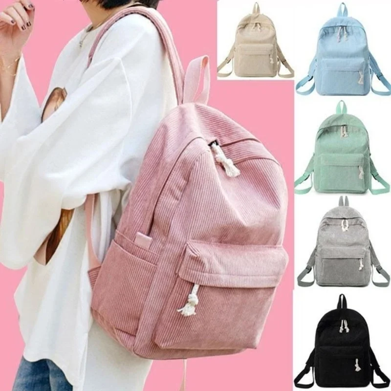 Harajuku Women Backpack School Backpack Bags For Teenage Girls Backpack Female Bolsa Escolar Kawaii Corduroy Bookbag Velvet Bag