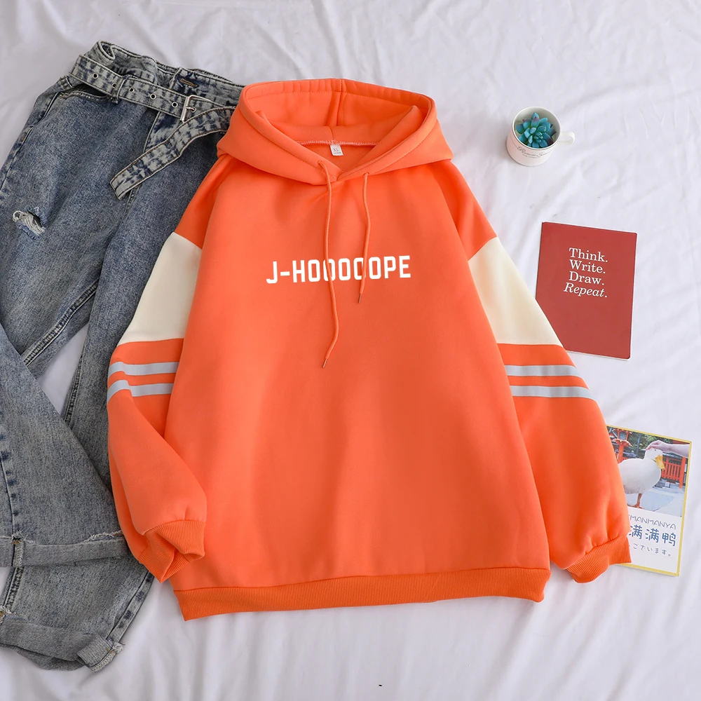 Goedkoop Bangtan Jongen Kpop Hoodies Casual Letters J HOOOOOPE Gedrukt Vrouwen Winter Fleece Sweatshirt Hoody Hit Kleur Patchwork Trui