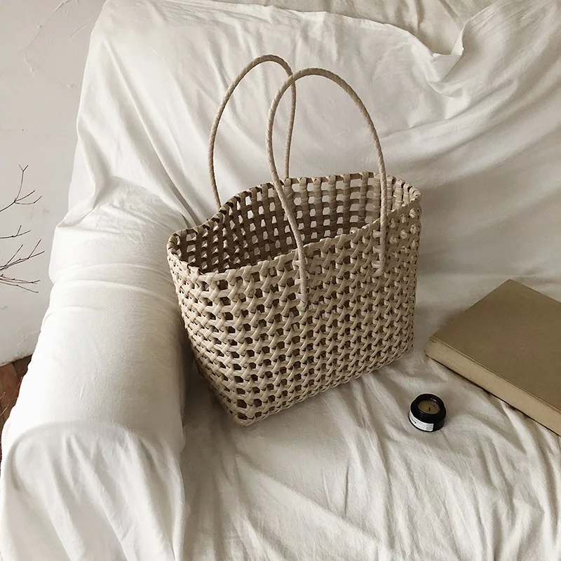 Summer Bag Women New Hand Woven Messenger Bag Hand-held Single Shoulder Bag Hollow Vegetable Basket Casual Travel Beach Bag