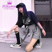 Женские шорты с высокой талией юбки с карманом Harajuku панк жесткий девушка Винтаж нерегулярные плиссированные модные короткие юбки