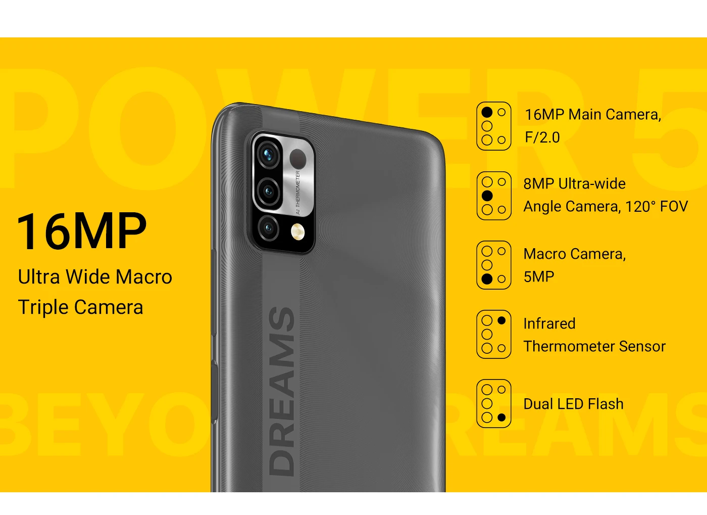UMIDIGI Power 5 Global Version Smartphone Android 11 Helio G25 16MP AI Triple Camera 6150mAh 6.53'' Full Screen