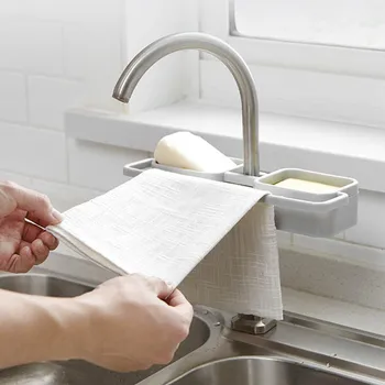 

Storage Organizer for Kitchen Sink Faucet Sponge Soap Cloth Drain Rack Holder Shelf No Drills Required _WK