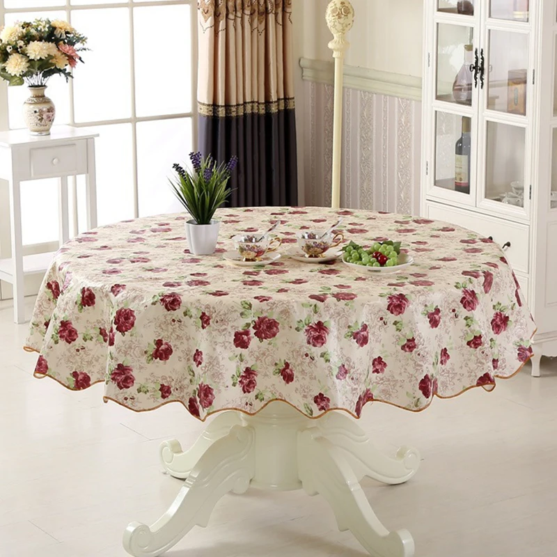 PVC Plastic Tablecloth Nordic Style Round Tablecloth Pastoral Flowers Pattern Oil-proof Waterproof Kitchen Table Cloth