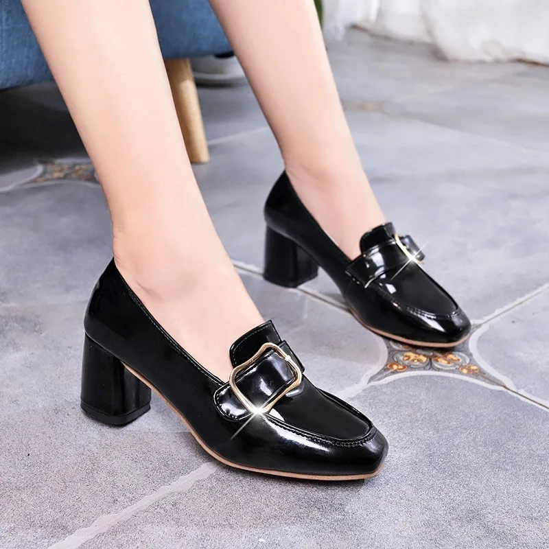 

2020 Spring The New Shoes FemaleThick With Square Head Deep Mouth With Female Leather Shoes zapatos tacon mujer U14-83