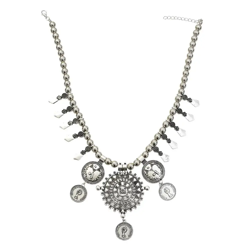 silver Модное богемное ожерелье с монеткой, полым цветком, Длинная подвеска, ожерелье Gyspy, турецкое этническое серебряное ювелирное изделие, Ожерелье de moda - Окраска металла: silver